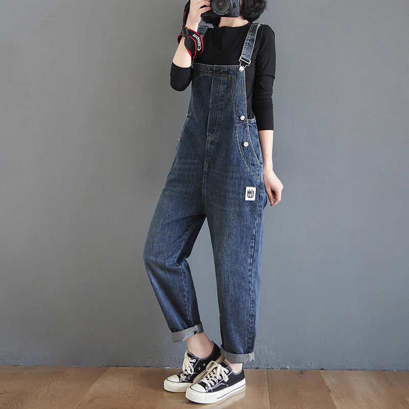 Women's Loose Ninth Plus Size Denim Overalls