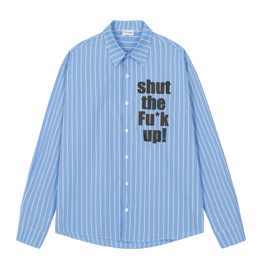 Vertical Striped Letter Print Long Sleeve Shirt