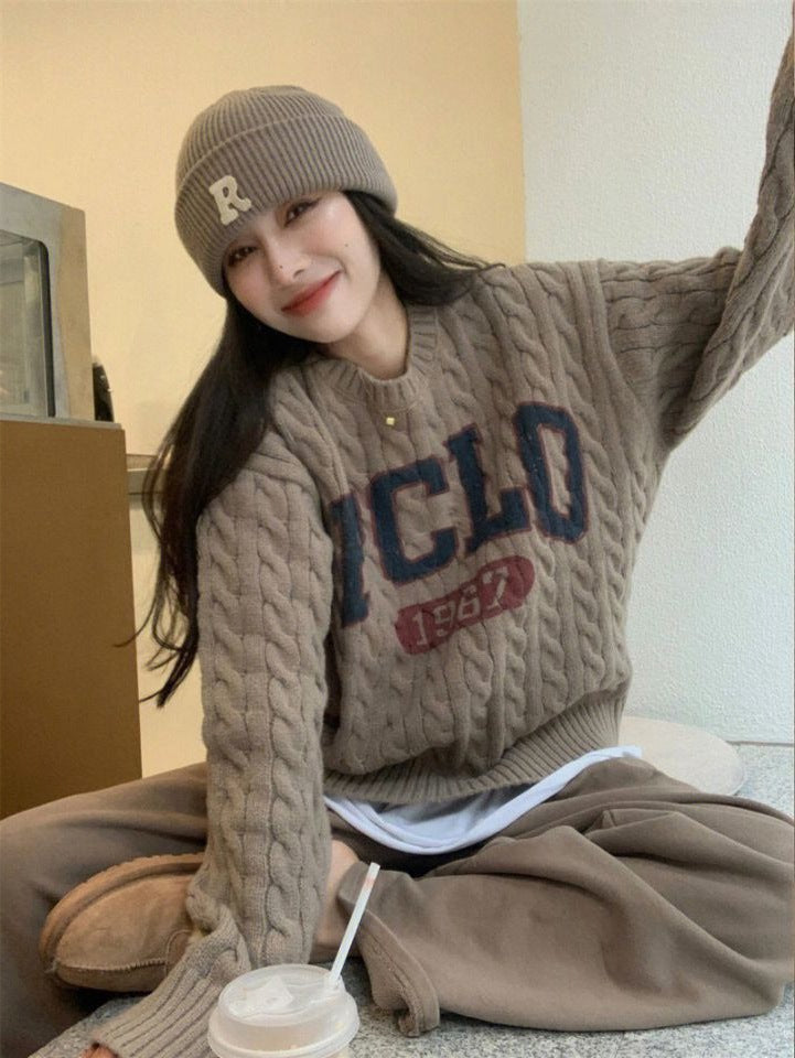 Idle Style Milk Huhu Soft Glutinous Wind Cable-knit Sweater