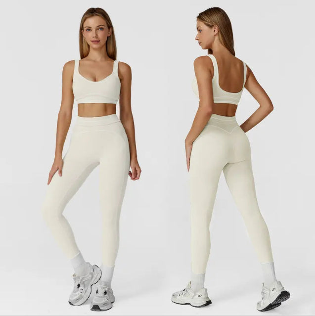 Contrast Color Brushed Yoga Suit Double-shoulder Strap High-grade Sports Workout Clothes