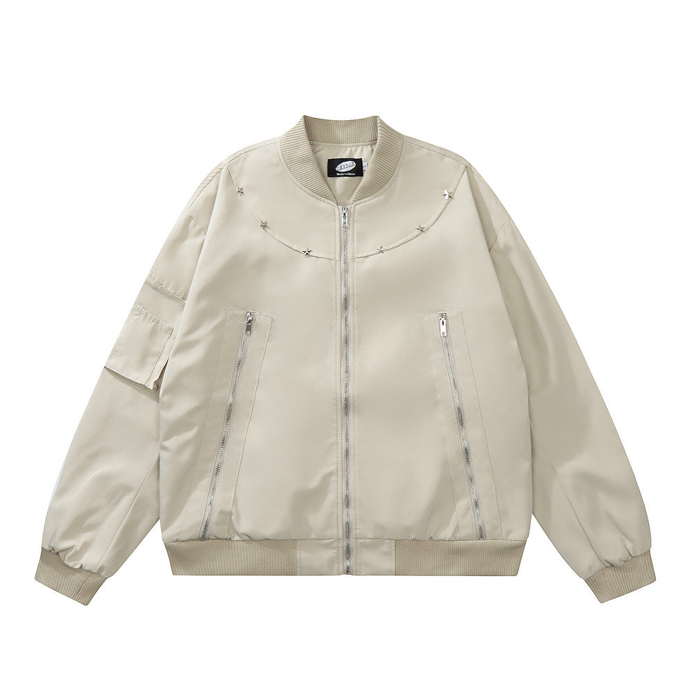American Functional Jacket Spring And Autumn Zipper Design Stitching Workwear Baseball Uniform