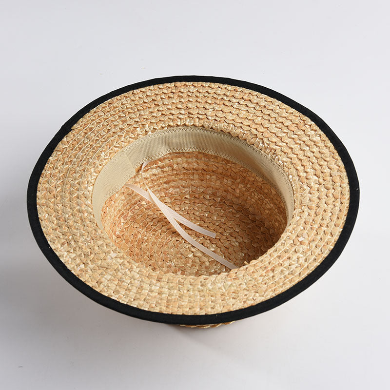 Natural Straw Flat Top Hat Ladies Beach Holiday Hat