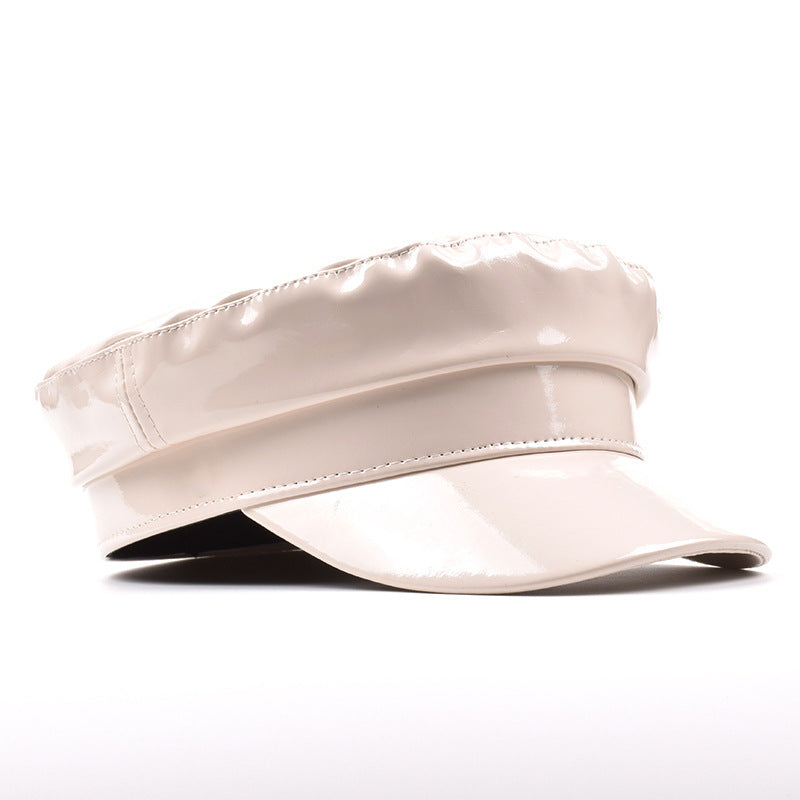 Solid Color Patent Leather Flat Top Navy Hat