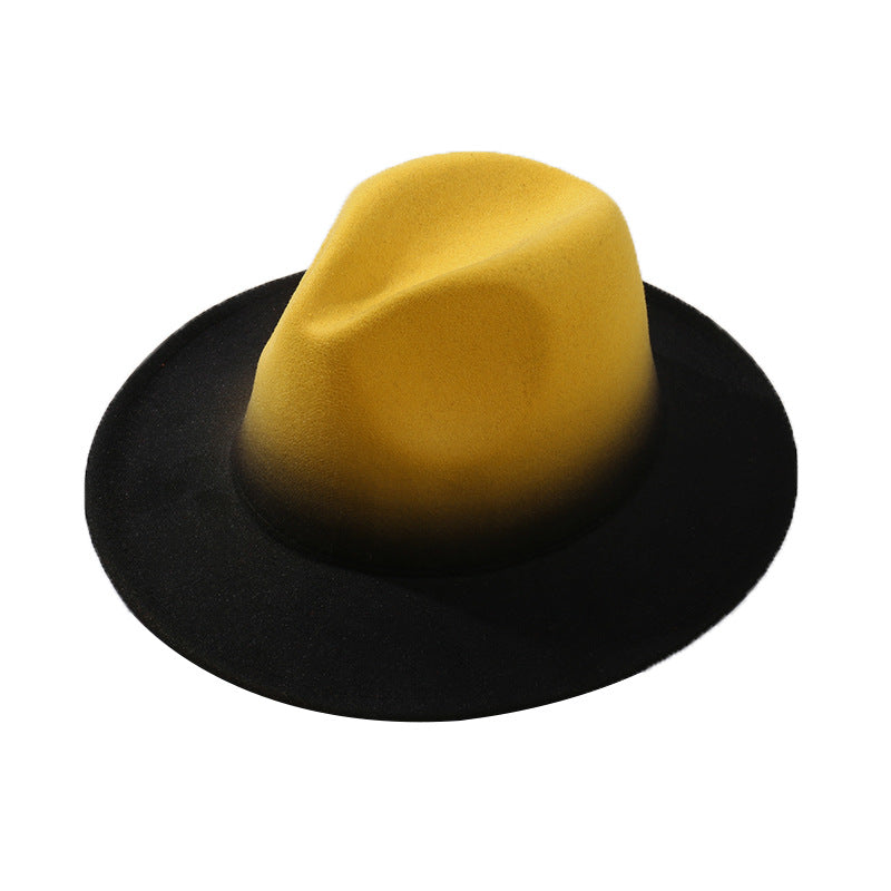Moderigtig Fedora-hat med farvegradient og flad skygge i uldfilt