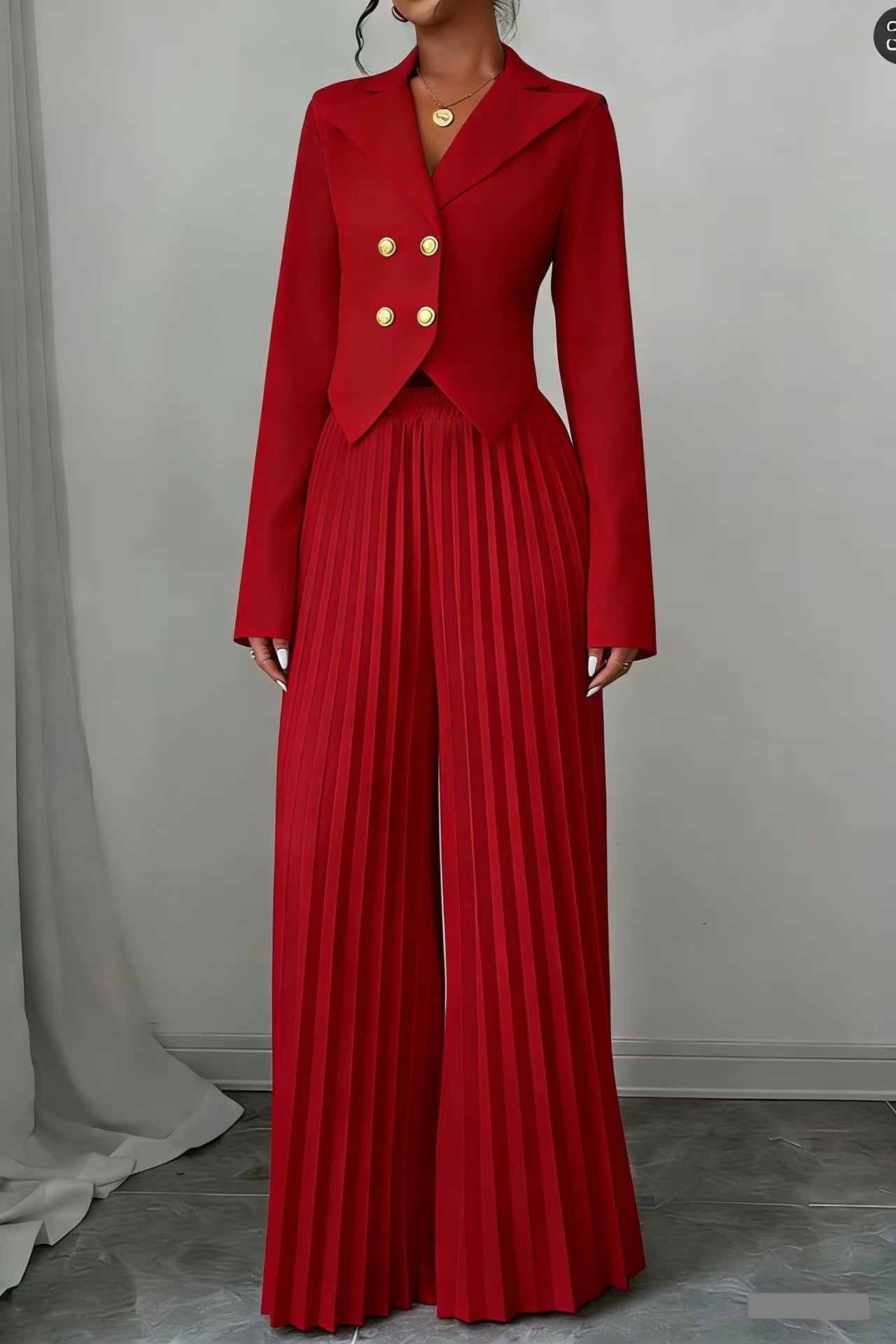 Fashionable Pleated Culotte Two-Piece Pants Set For Women