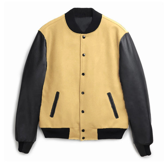 Men's PU Leather Sleeve Spliced Flight Jacket