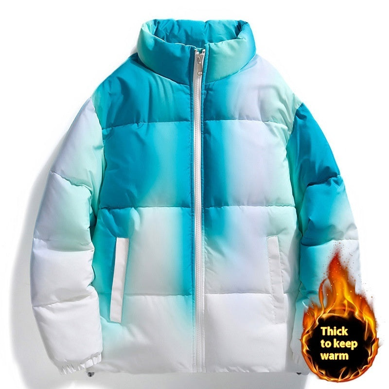 Mode bomulds- og fortykningsdynejakke med tie-dye-gradientfarve