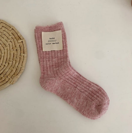 Winter Korean Style Mid Tube Pure Color Thickening Keep Warm Knit Socks