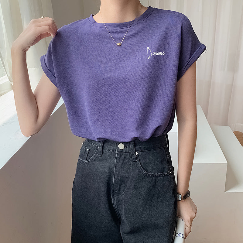 Super Stylish European Short-sleeved Embroidered T-shirt Women's Summer