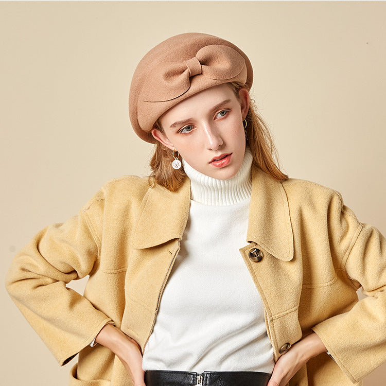 Women's Fashion Vintage Bow Wool Beret Hat