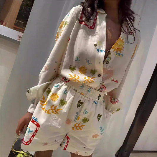 Womens Printed Vacation Shirt Set