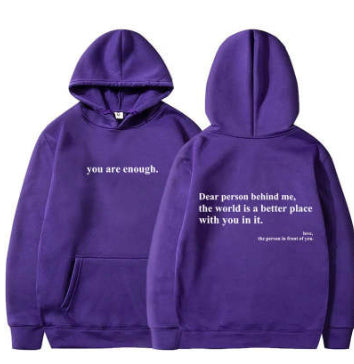 Letter Printing Drawstring Fleece-lined Hoodie