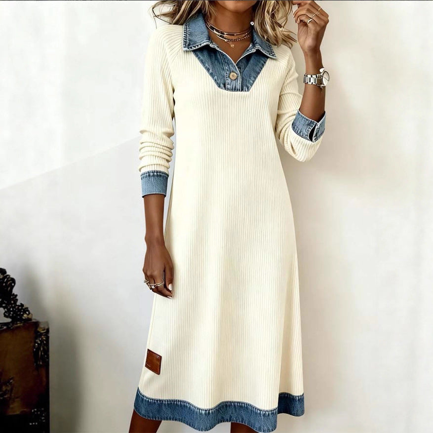 Womens Casual Distinctive Denim Patchwork Dress