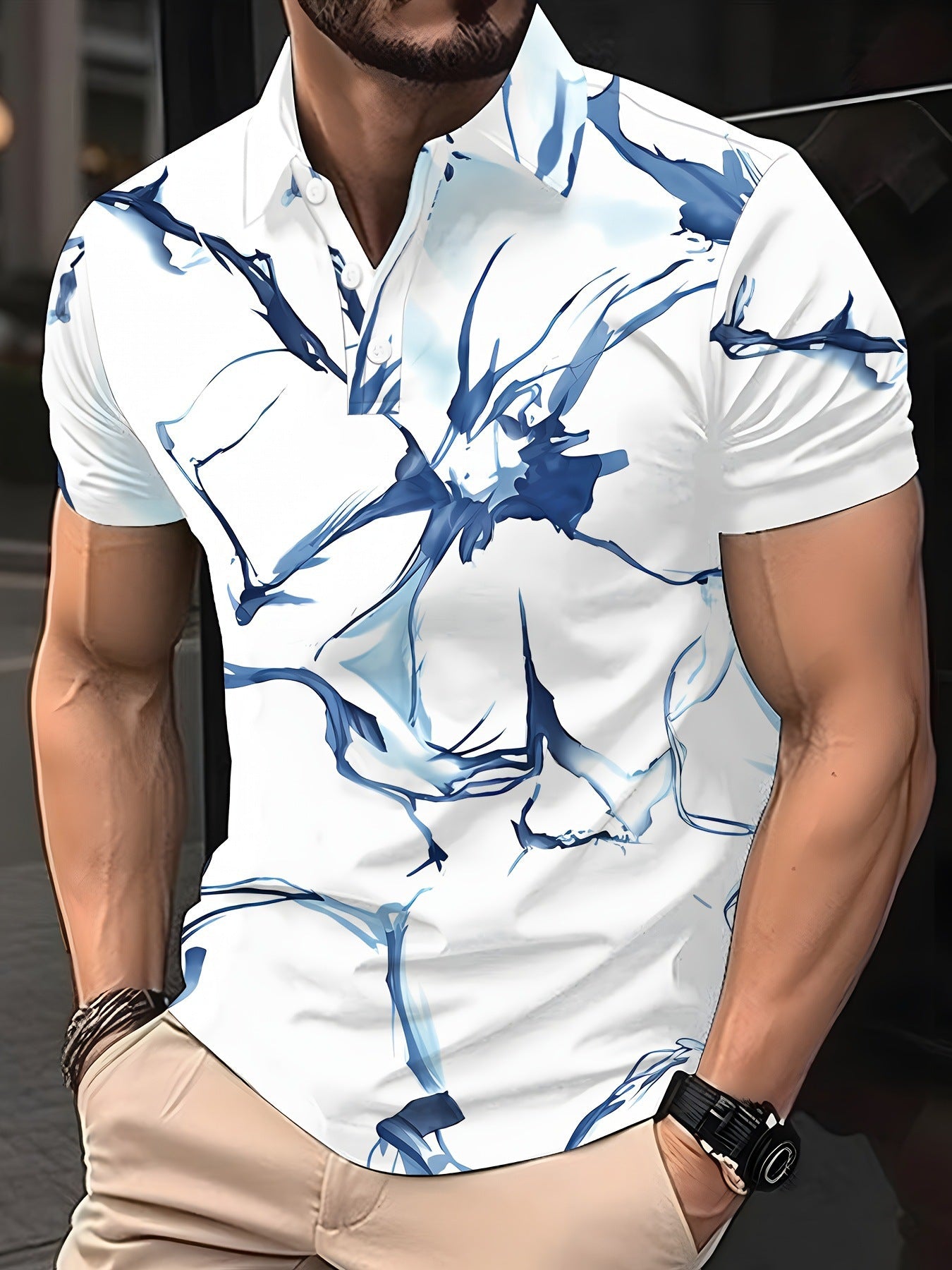 Trendy Short-sleeve Polo Shirt With A Turn-down Collar And Buttons