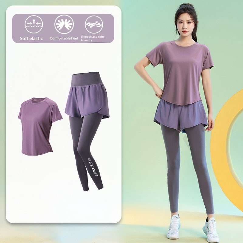 Sports Leisure Set Short Sleeve Fitness Pants Women Slim And Slimming