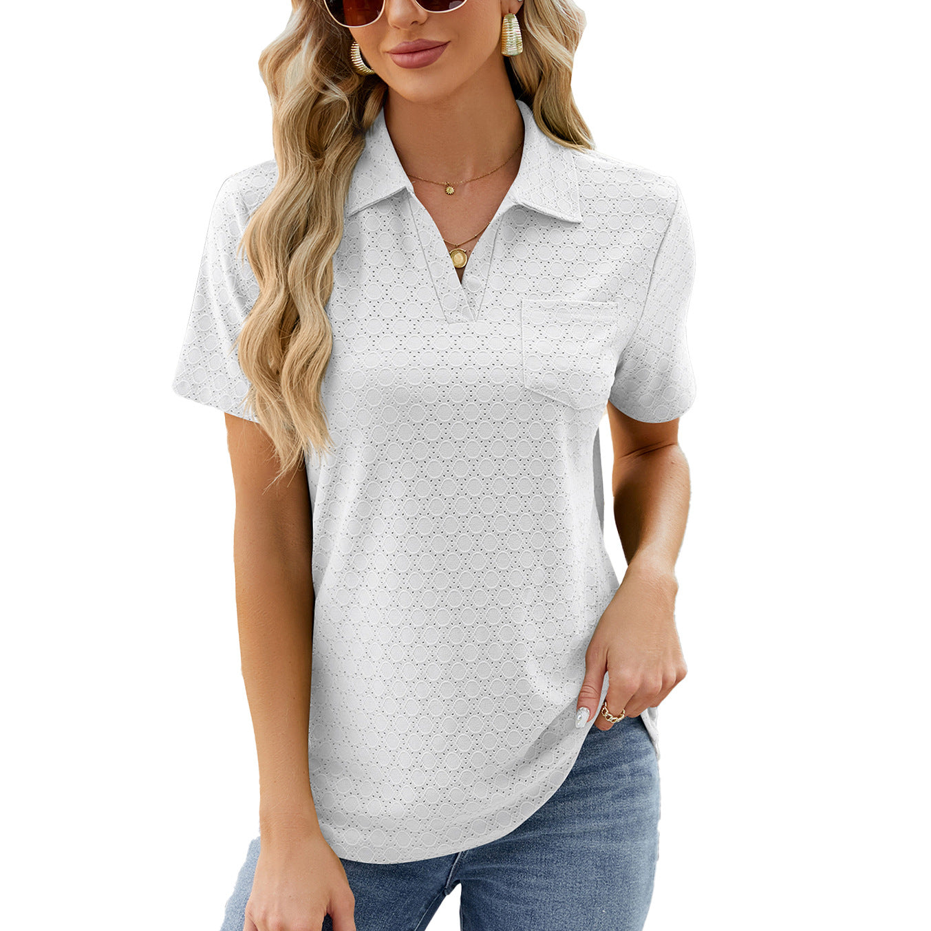 Polo Shirt Lapel Pocket Loose Top