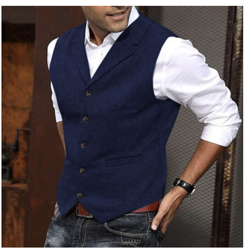 Herrevest Afslappet Ensfarvet Sildebensvest Slim Fit