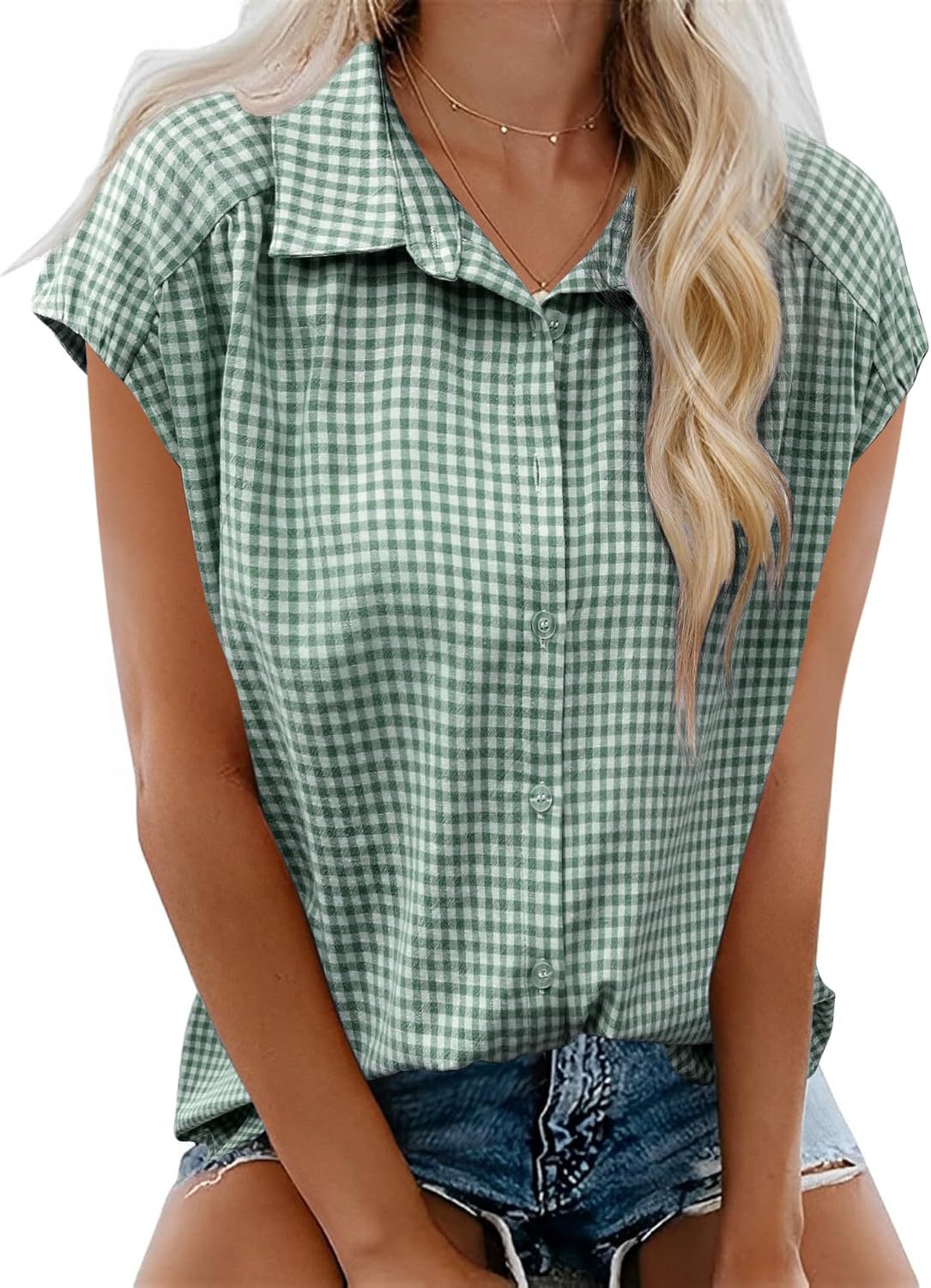 New Button-down Short-sleeve Casual Plaid Shirt