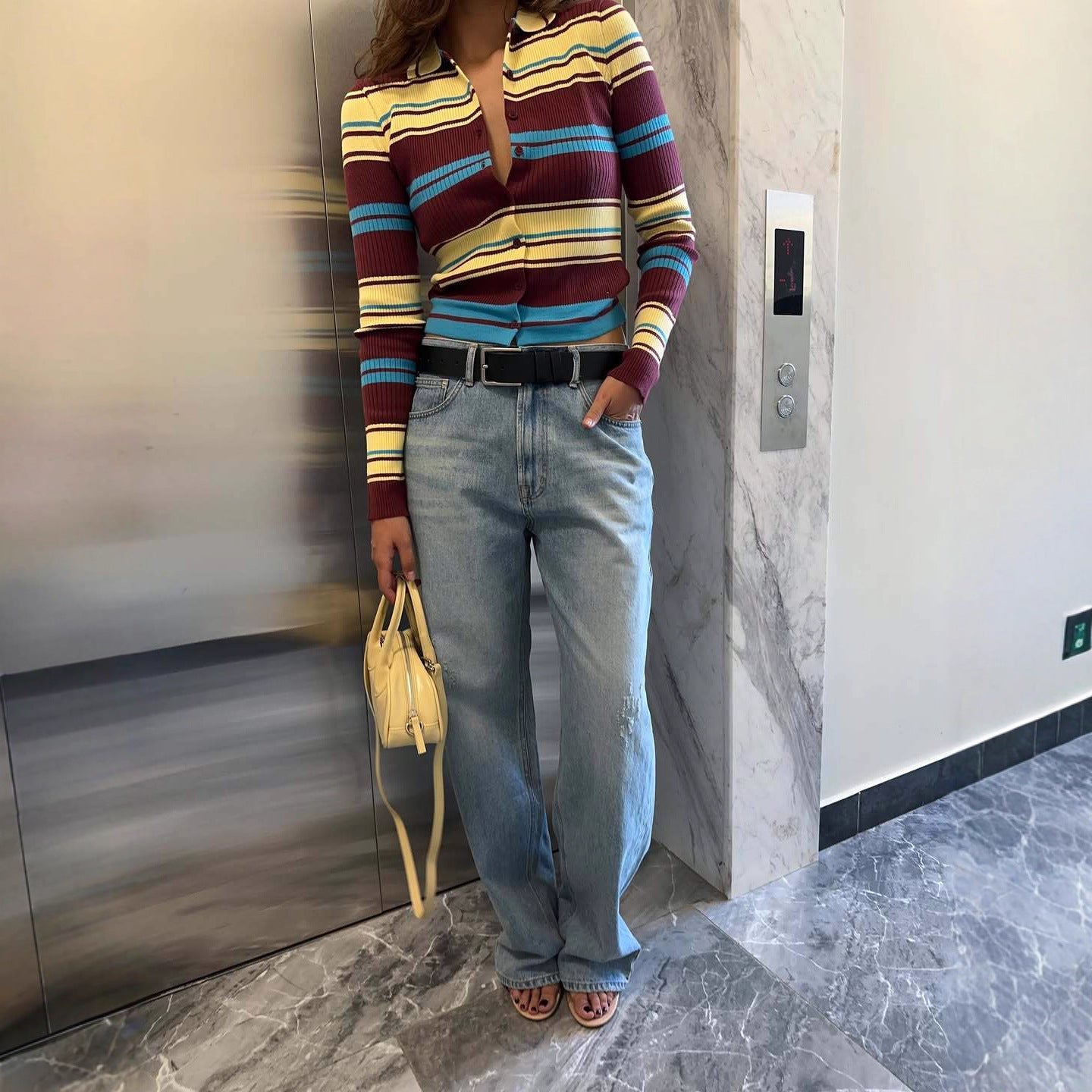 Retro-collar Slimming Versatile Striped Sweater