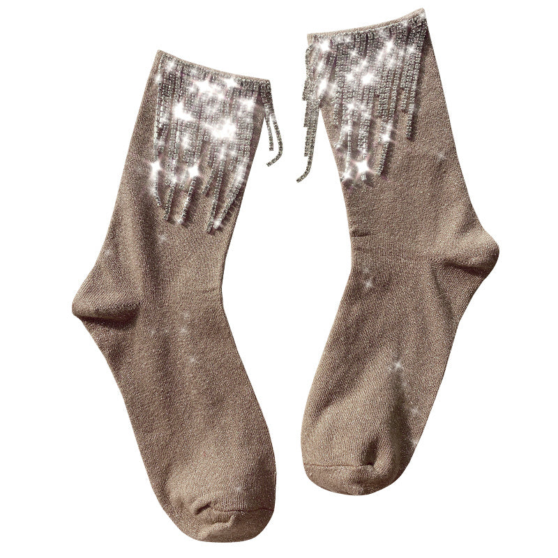 Ladies Fashion Diamond Fringe Bootie Socks