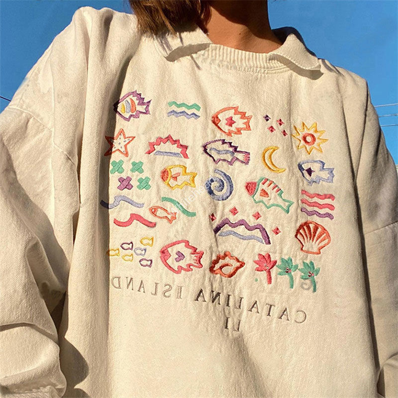 Women's Long Sleeve All-match Fish Embroidery Loose Sweater
