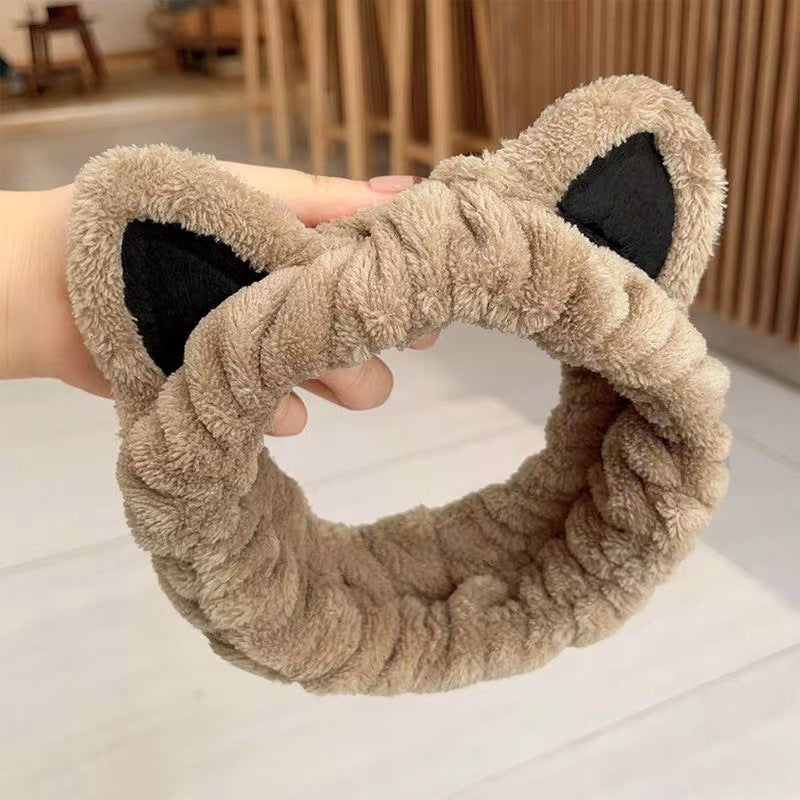 Cat Ears Headband Women's Face Wash Mask Headband