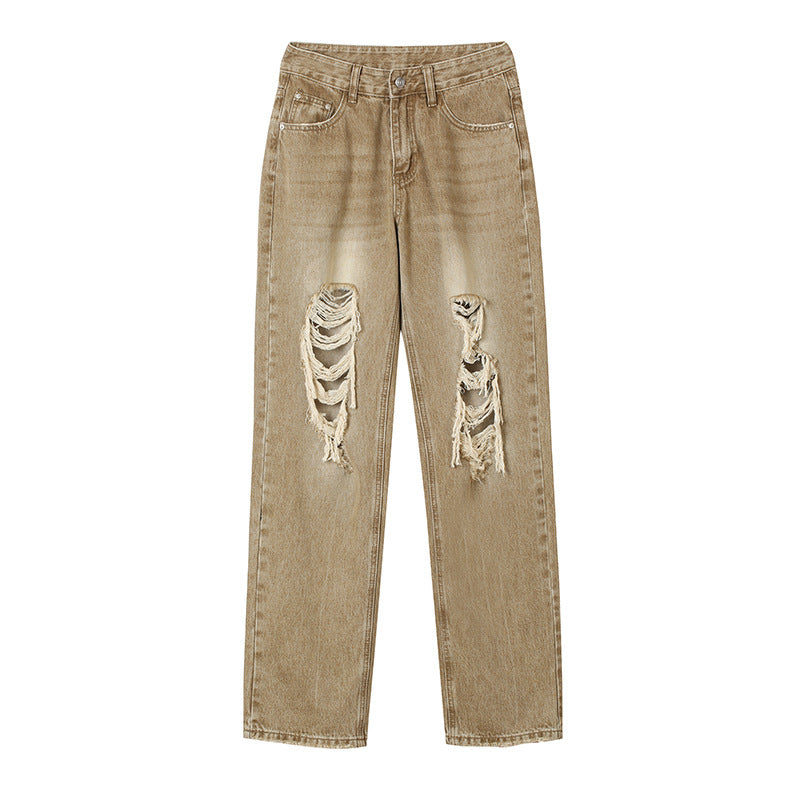 High Waist High Street Denim Retro Casual Straight Trousers
