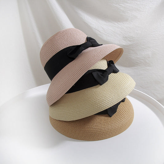 Straw Hat Hepburn Big Bow Bell-shaped Fisherman's Basin Hat