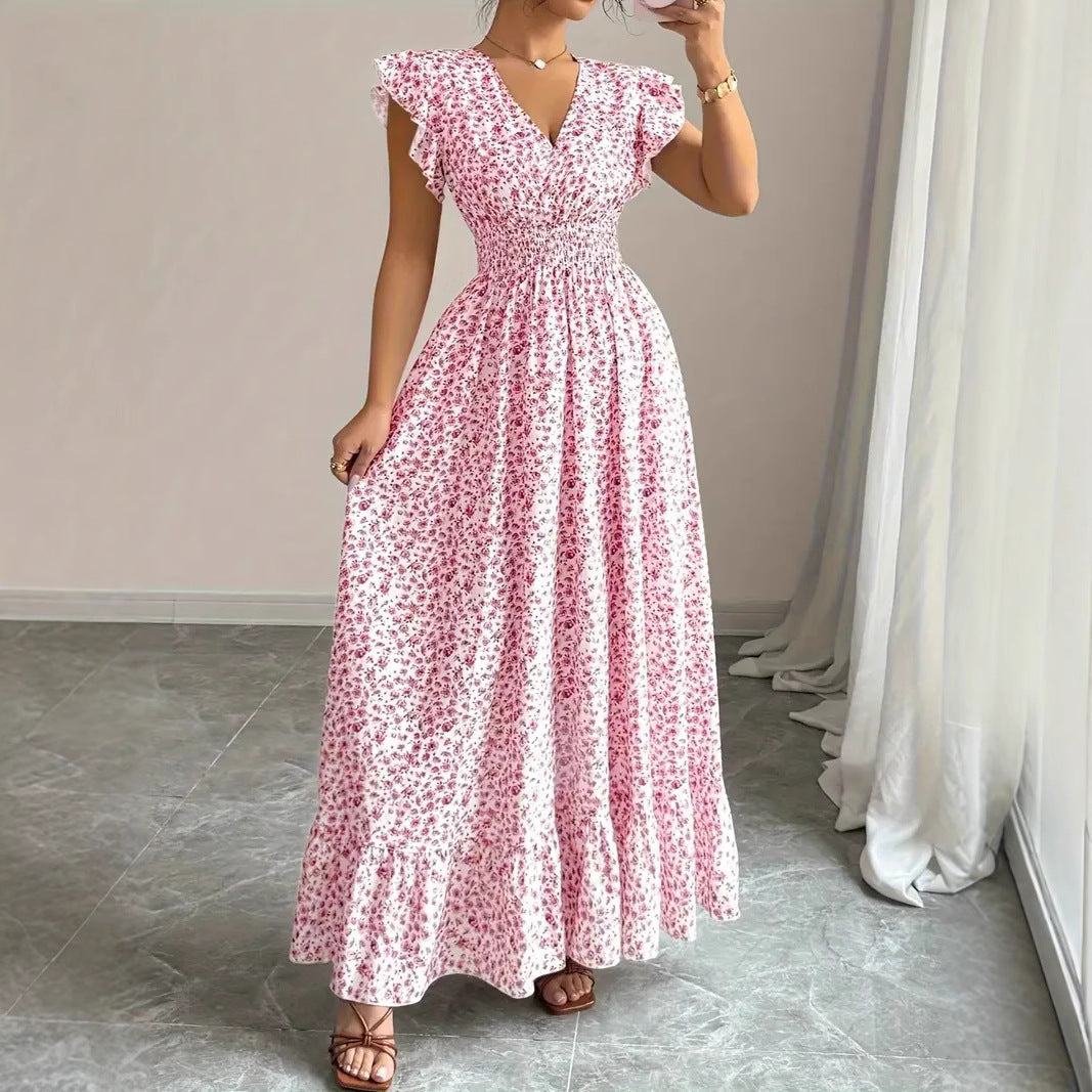 Womens Fashion Casual Floral Short-Sleeve Dress