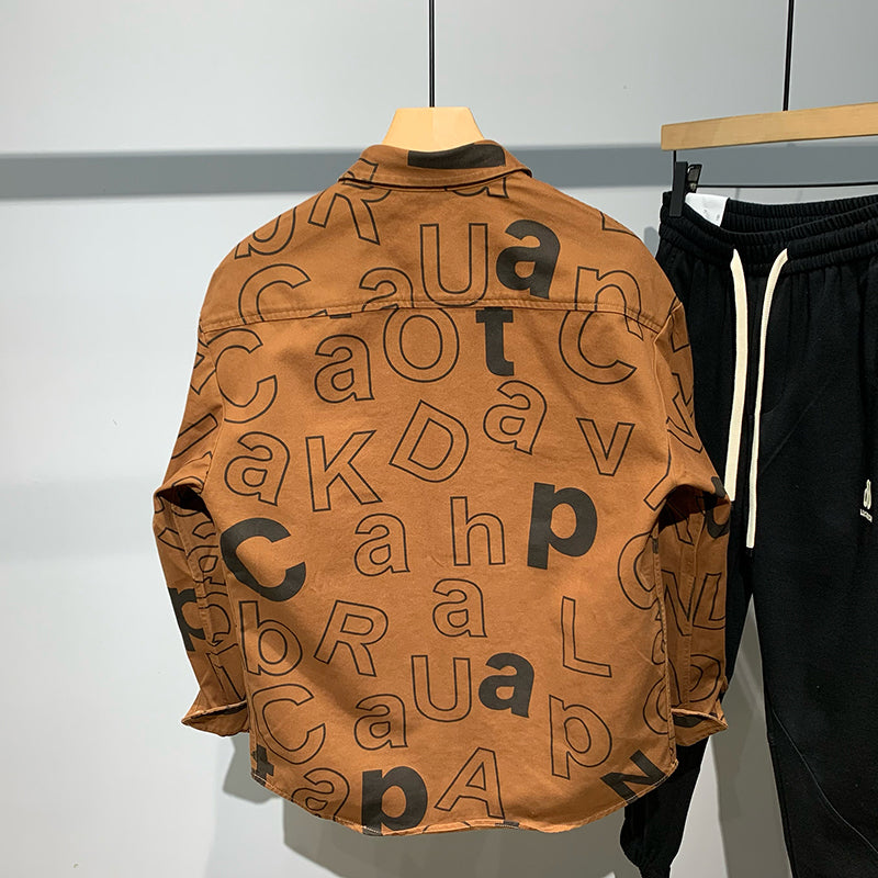 Tide Brand Tooling Full Body Letter Print Lapel Jacket Men