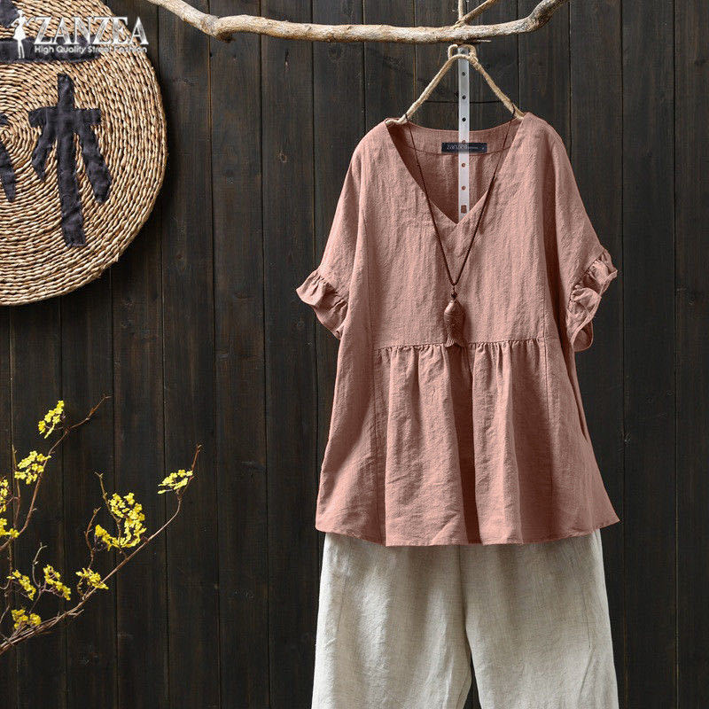 Ruffled Loose Plus Size Top For Ethnic Style Shirt Women
