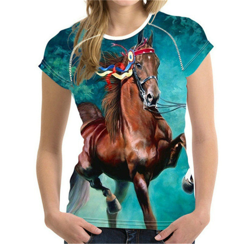 Urban Leisure Pullover Round Neck Digital Printing Short-sleeved Casual T-shirt