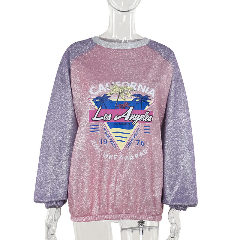 Color Matching Printed Long-sleeved Top Women