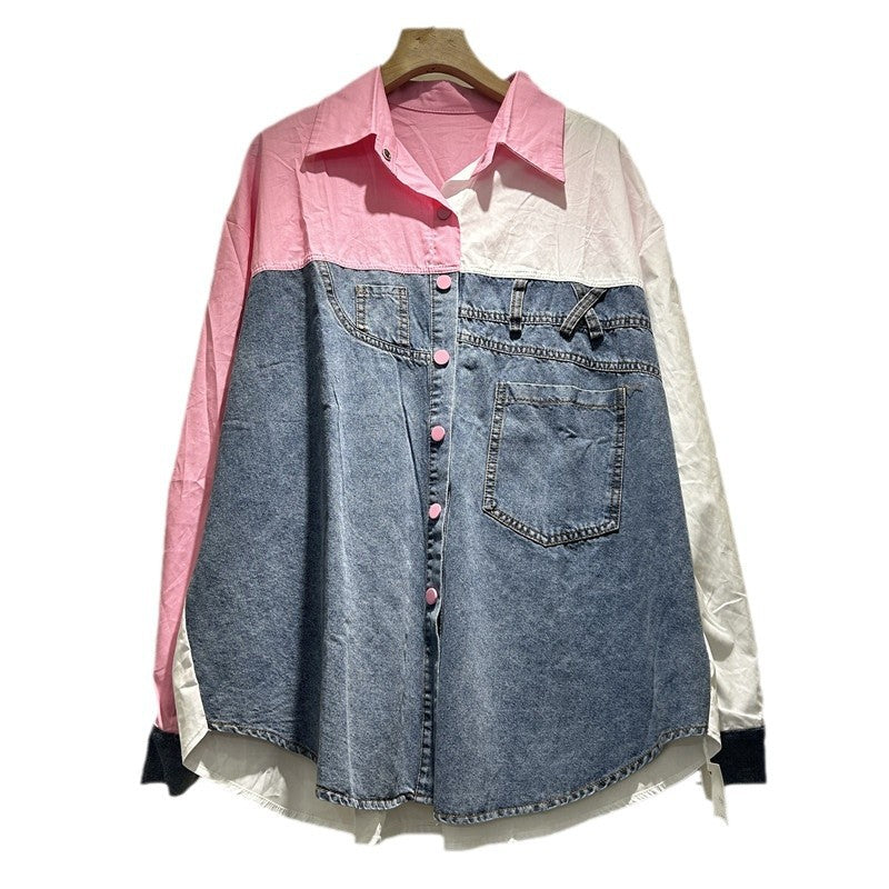 Højklasses langærmet løs skjorte i denim til kvinder