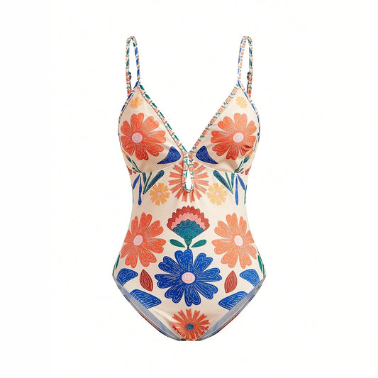 Womens Flowy Bohemian Printed Strap Holiday-Style Fashion Swimsuit