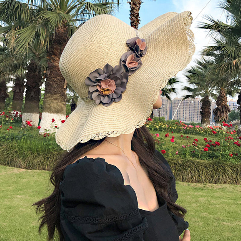 Simple Women's Large Flower Shade Straw Hat