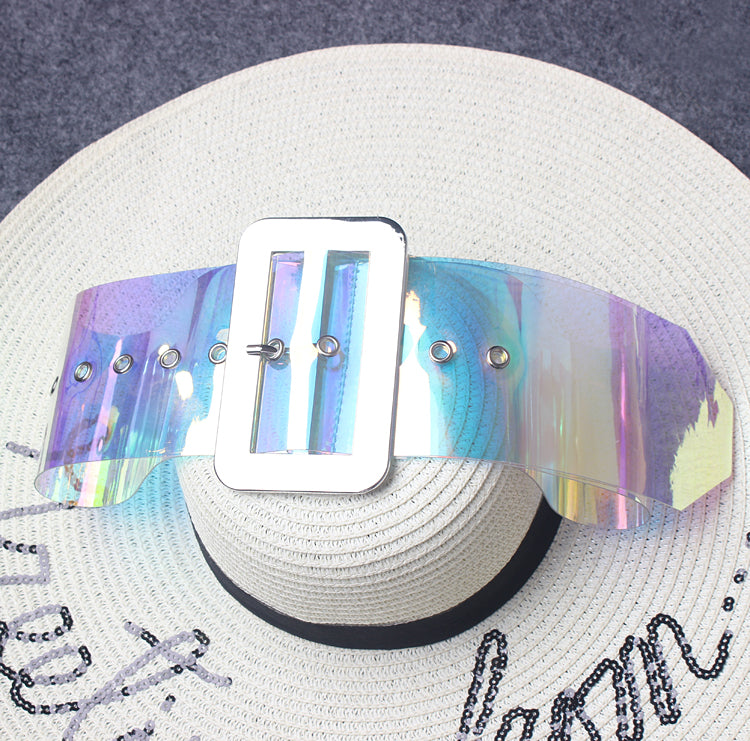 Silver Generous Buckle Laser Magic Color PVC Air Eye All-match Belt