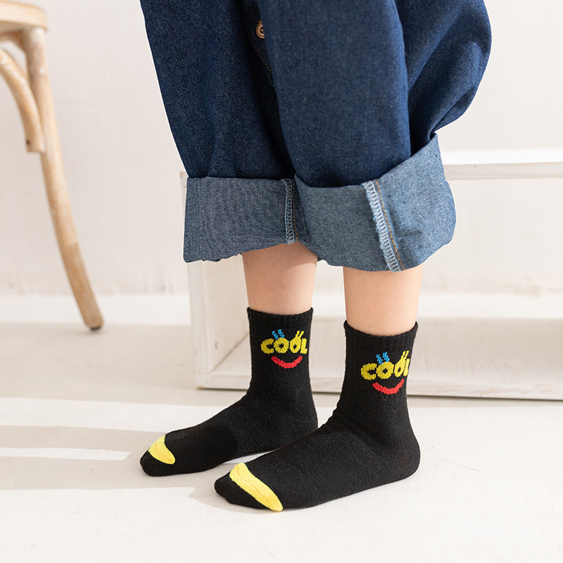 Children's Alphabet Cartoon Middle Tube Cotton Socks