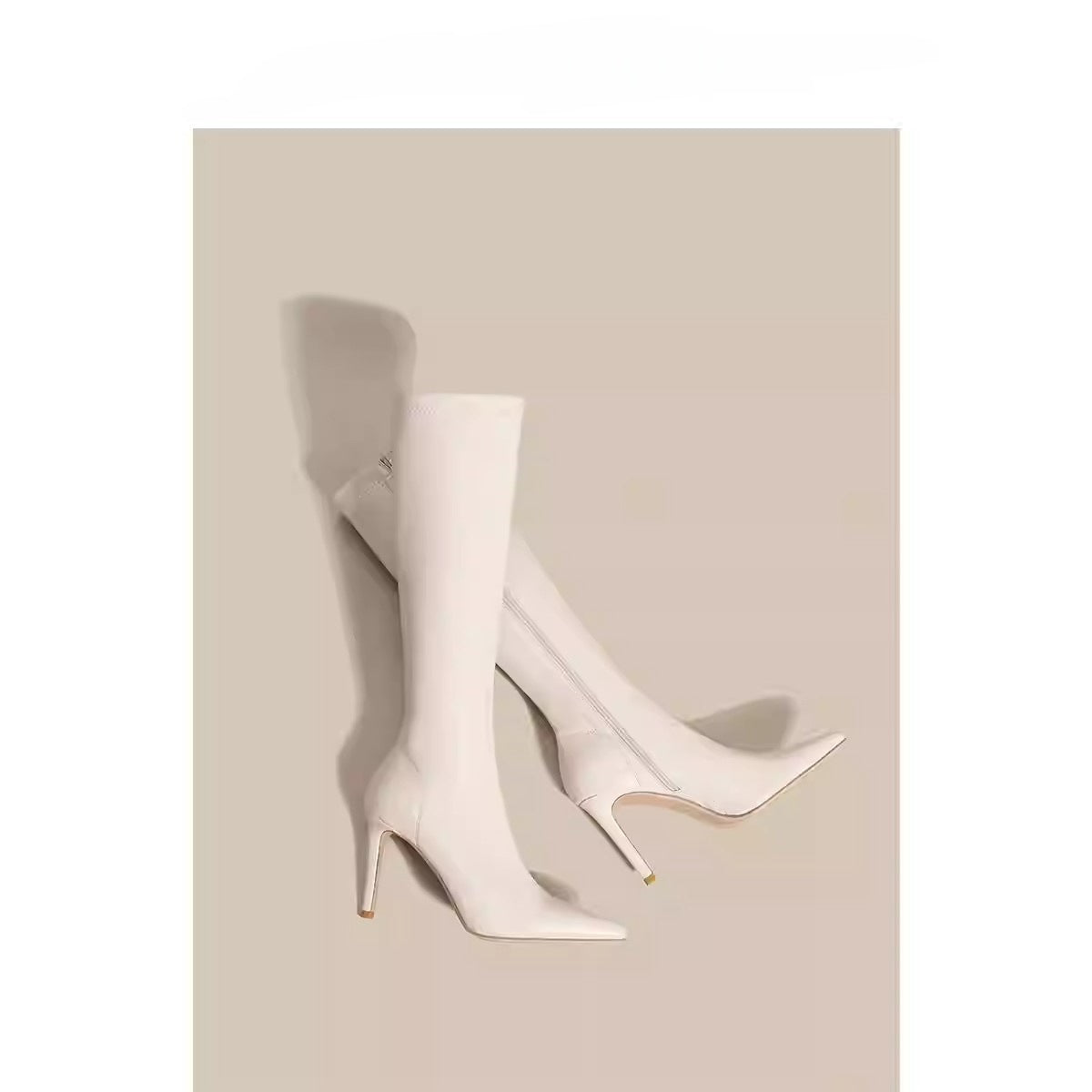 Womens Solid Color Casual White Pointedtoe Overtheknee Boots