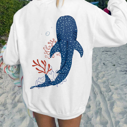 Hyggelig hval-sweatshirt med rund hals