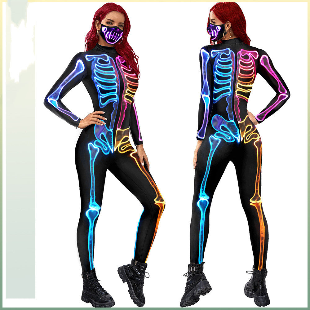 Fluorescent Skeleton Print Ladies Coveralls