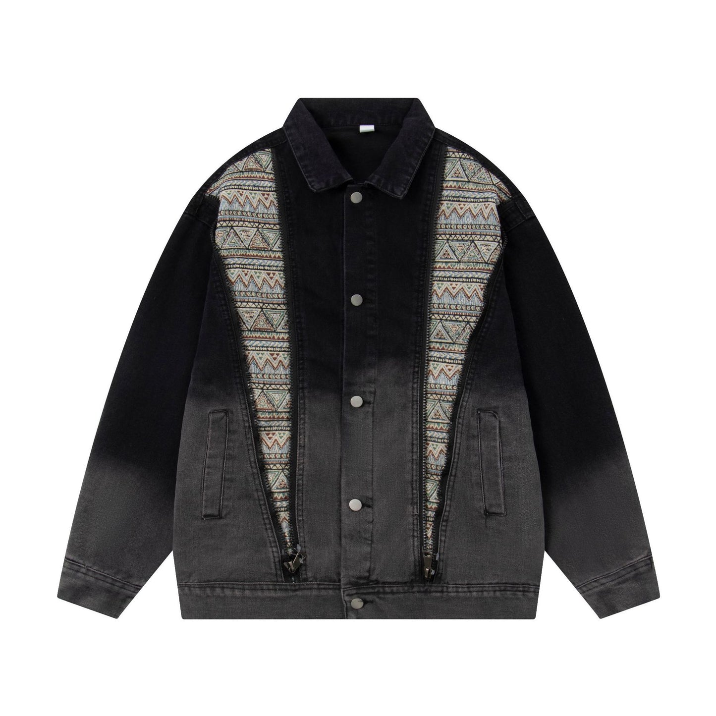 Jakke i denim med lynlåslukning og syninger