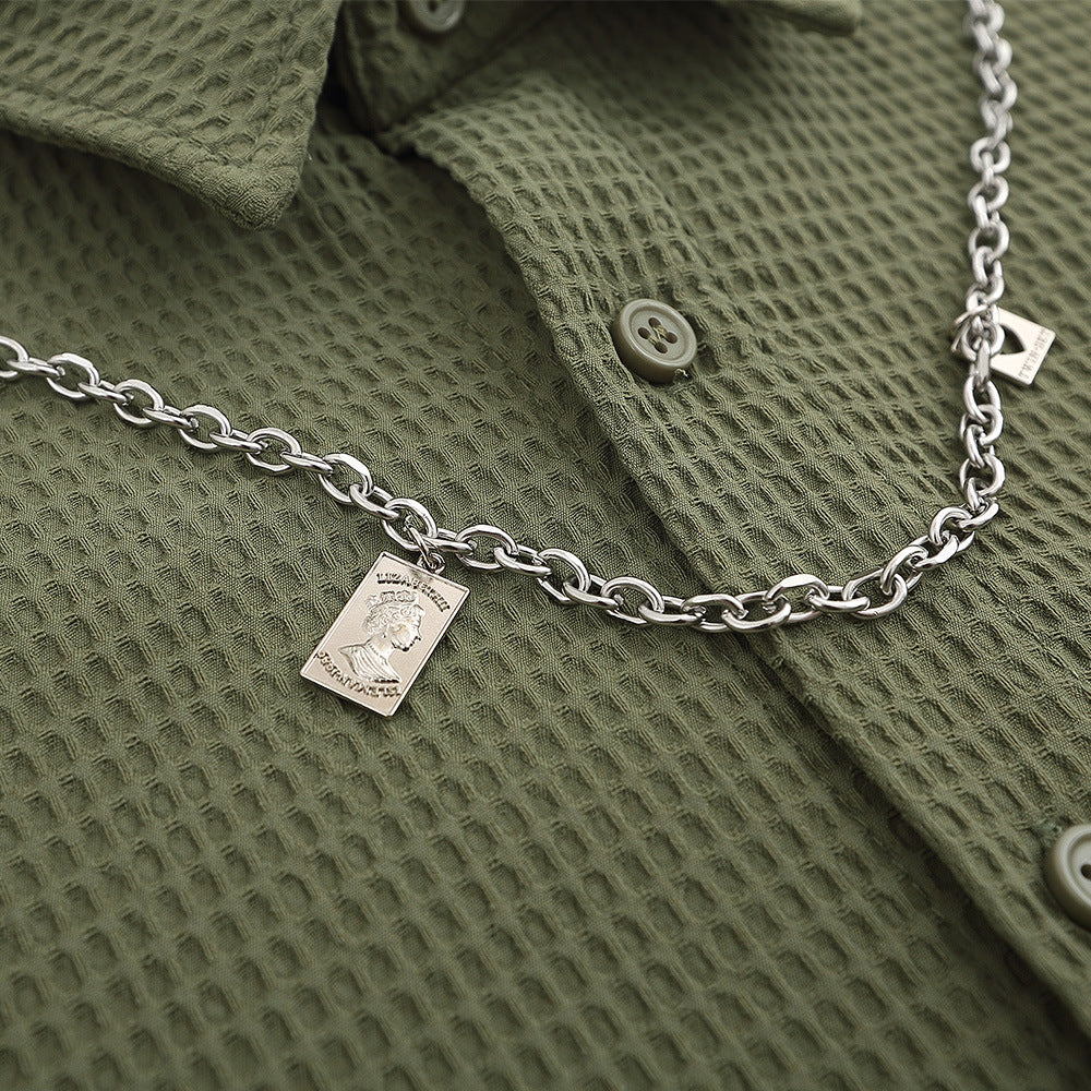 Simple Style Long Sleeve Shirt With Necklace