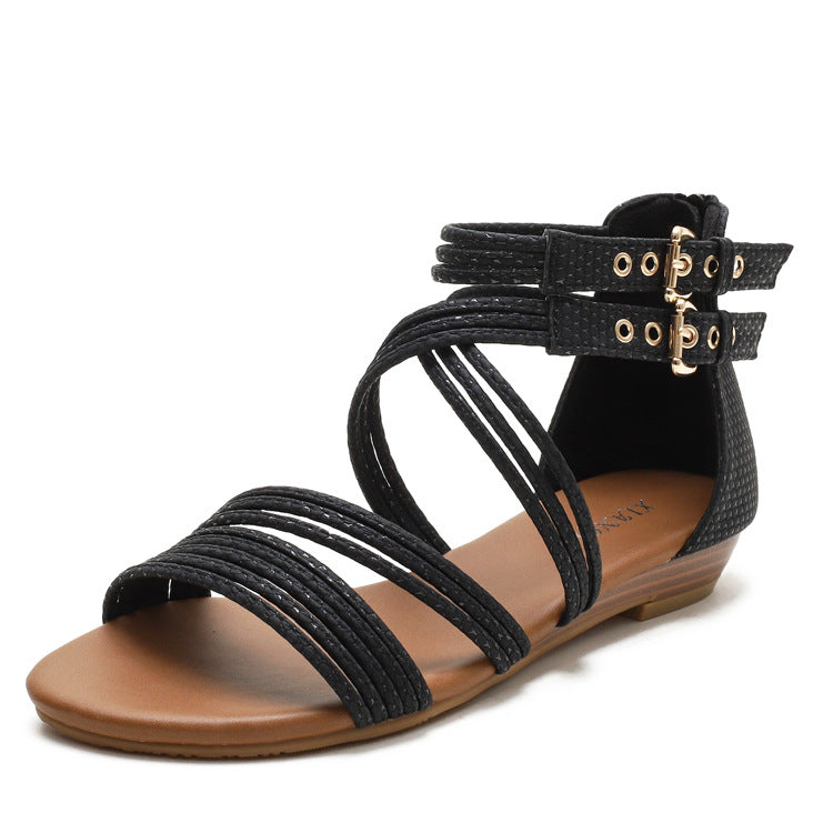 European And American Open Toe Women's Shoes Thick Bottom Soft Bottom Cross Roman Sandals