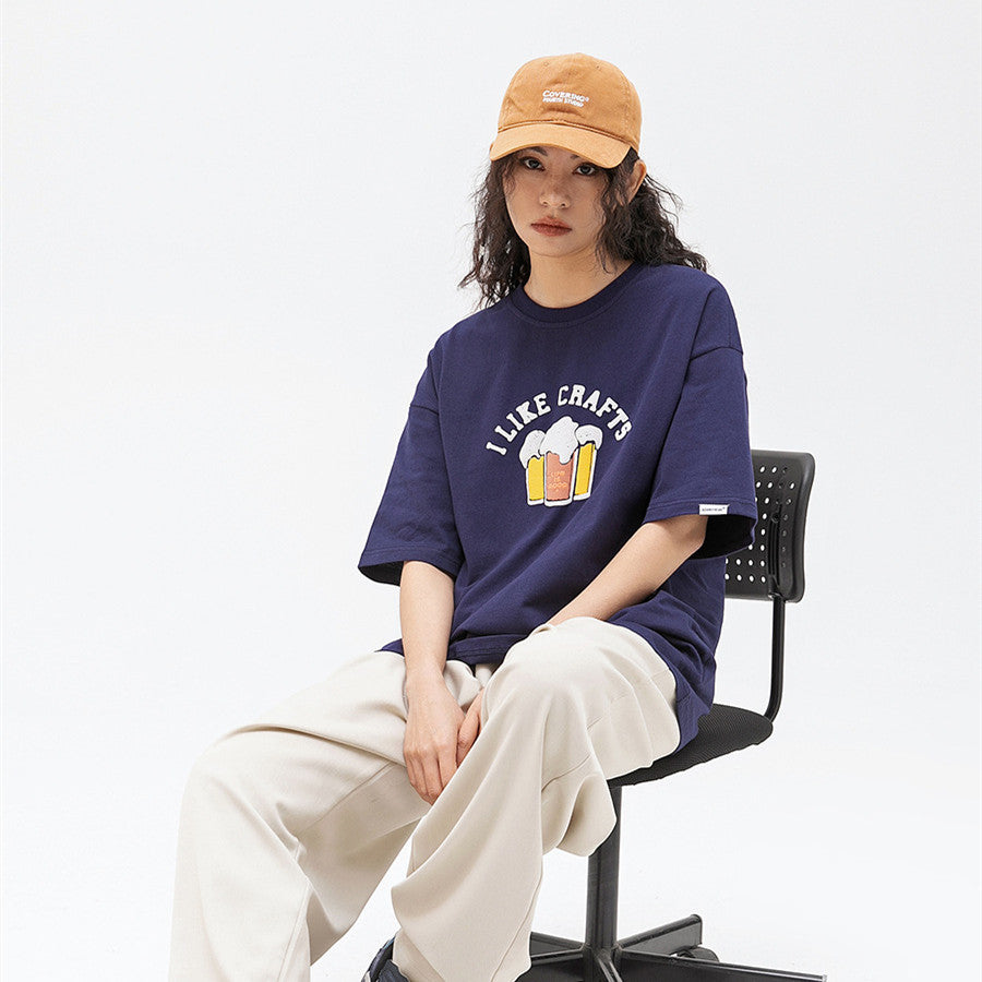 Women's Foam Cartoon Printed Short Sleeve Round Neck