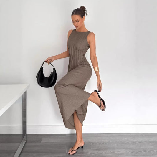 Solid-color Sleeveless Elegant Dress New Style