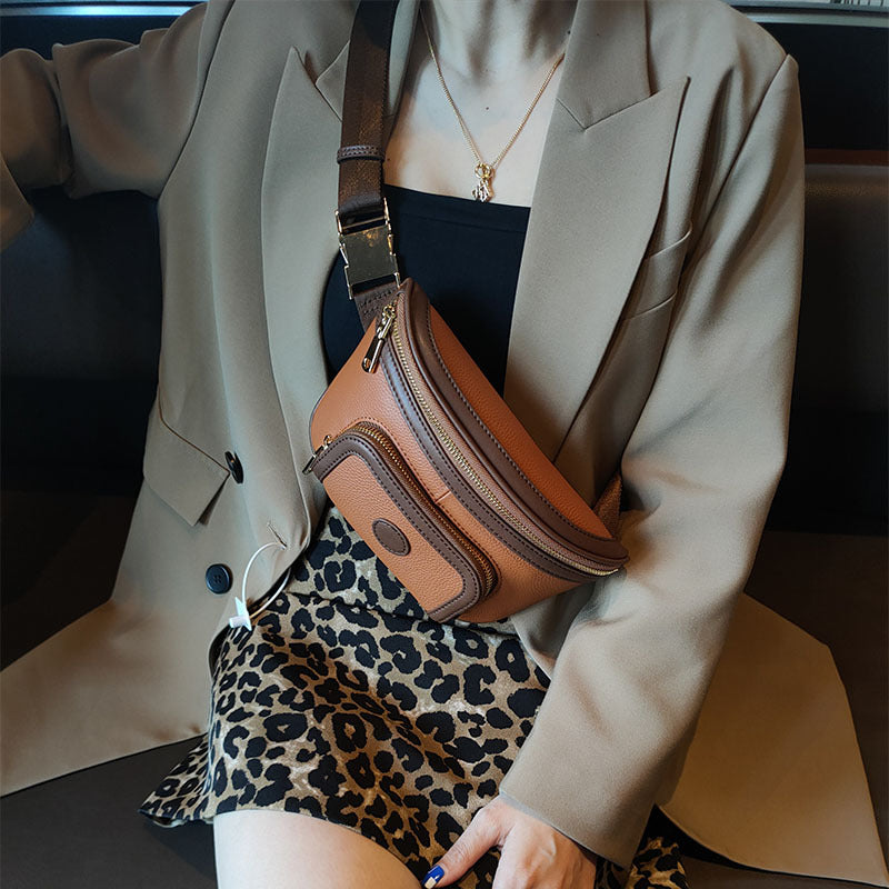 Dame Contrastfarvet Blødt Læder Skuldertaske med Stor Kapacitet og Lille Bærbar Crossbody-taske i Trendy Design