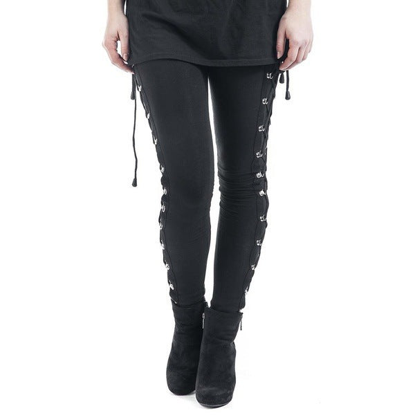 Autumn And Winter Gothic Punk Style Lace-up Leggings Hip High Waist Trousers