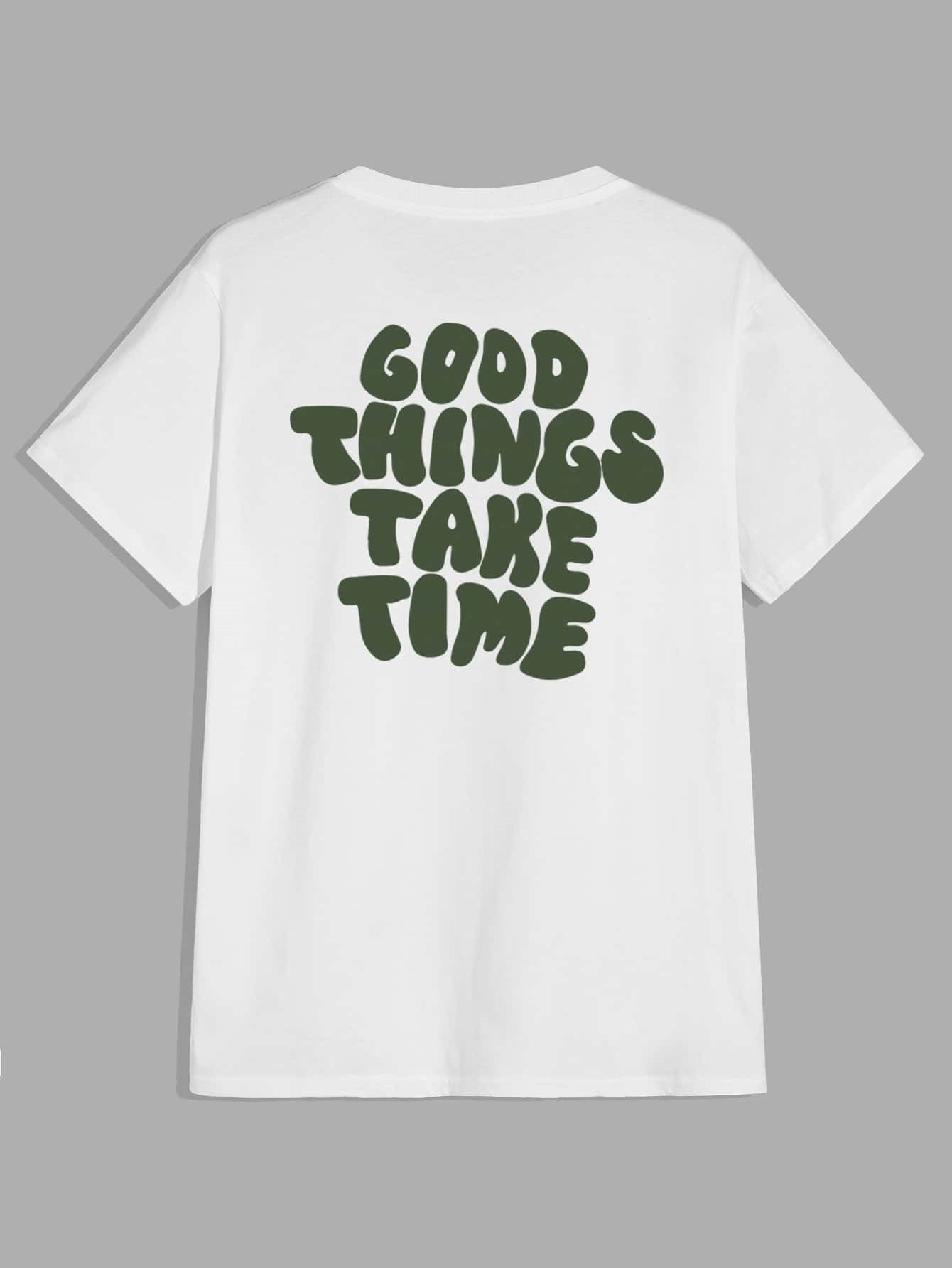 Dame T-shirt med tryk, rund hals og løse korte ærmer