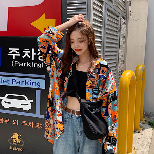 Sun-protective Vintage Floral Shirt Couples Outerwear Versatile Hong Kongstyle Shirt